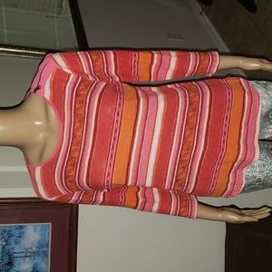 Ralph Lauren M vibrant pink stripes shoulder zipper light weight sweater